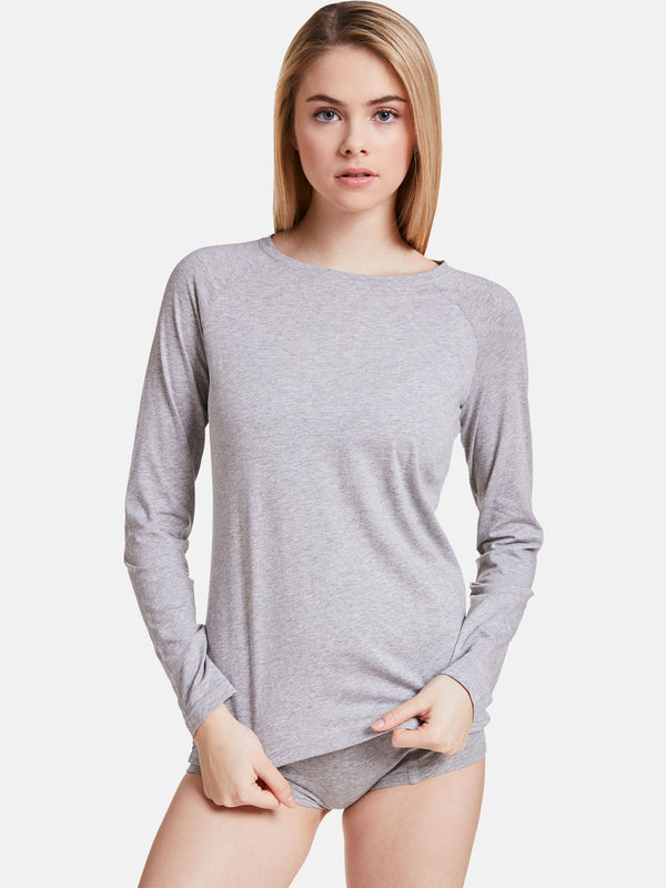 Grey Melange Long Sleeve Crop Top